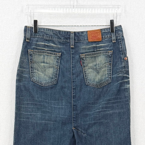 LEVIS Vintage Y2K Denim Skirt Women 28 Blue Pleated Midi Distressed USA Made - Picture 5 of 14